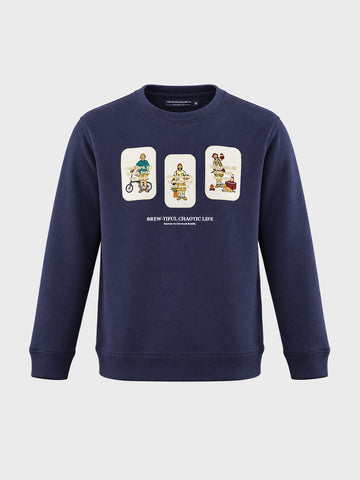 Men's Navy Blue Relaxed Fit Printed Casual Sweatshirt