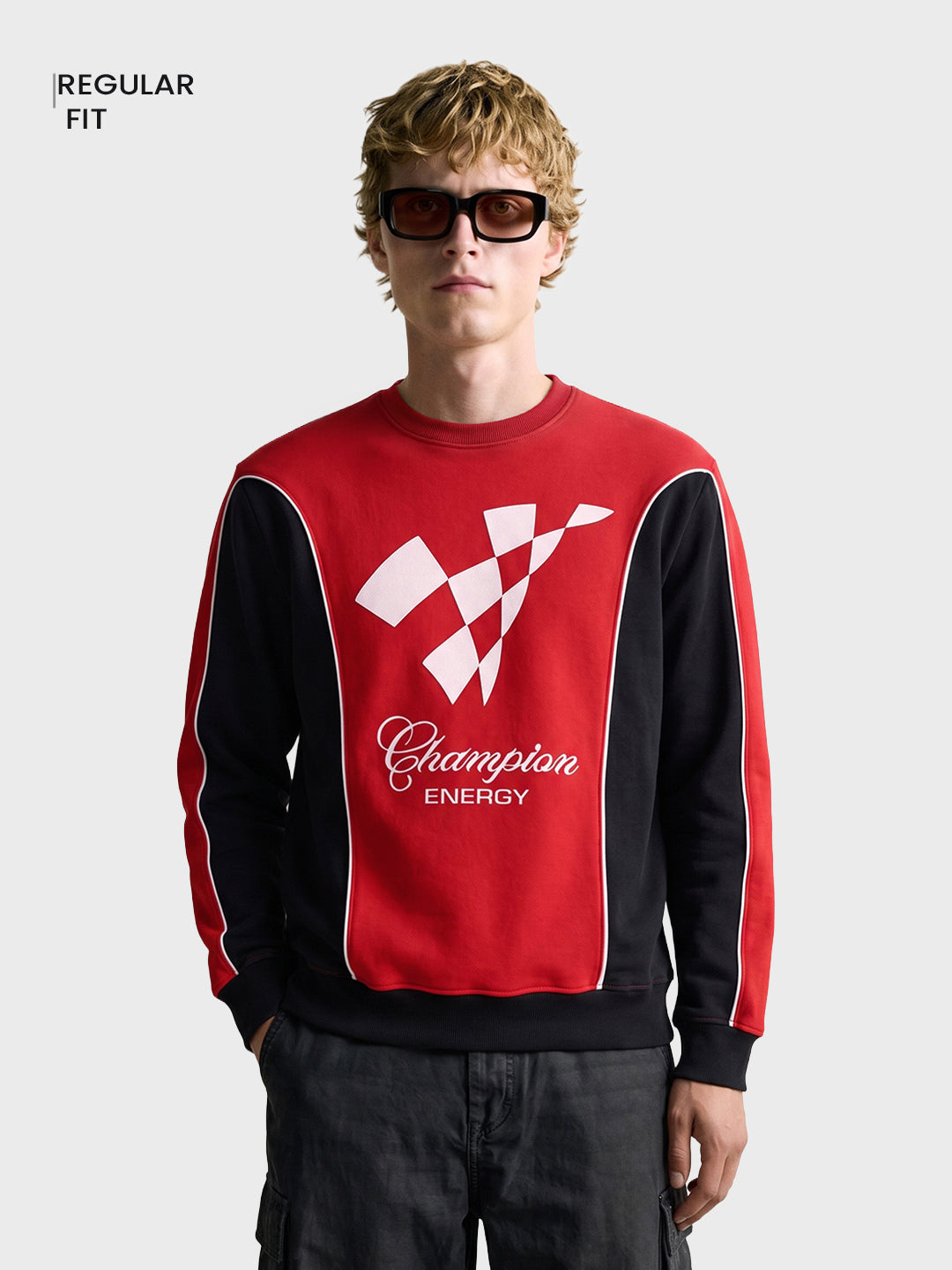 Men's Red Regular Fit Embroidered Casual Sweatshirt