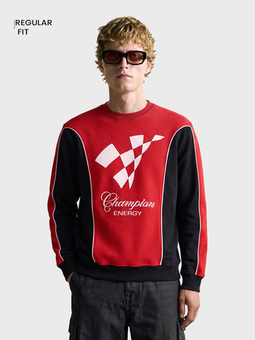 Men's Red Regular Fit Embroidered Casual Sweatshirt