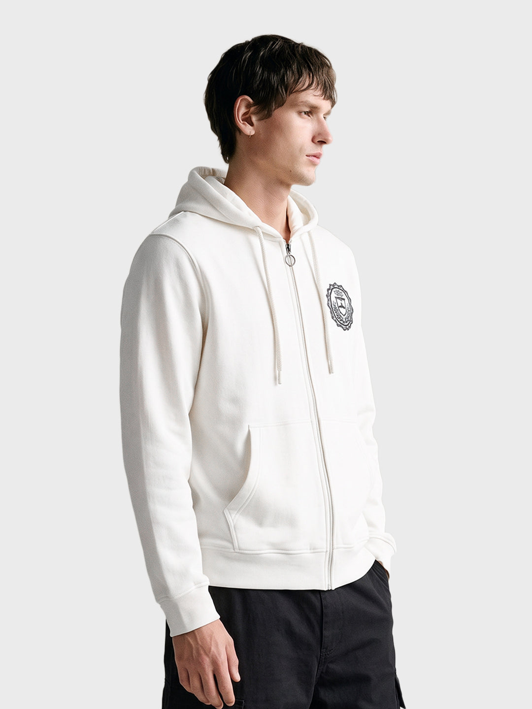 Men's White Relaxed Fit Embroidered Street Wear Sweatshirt