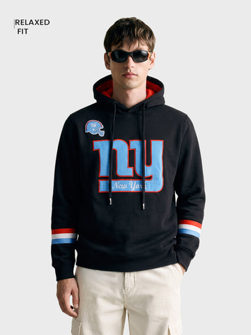 Men's Black Relaxed Fit Embroidered Casual Sweatshirt
