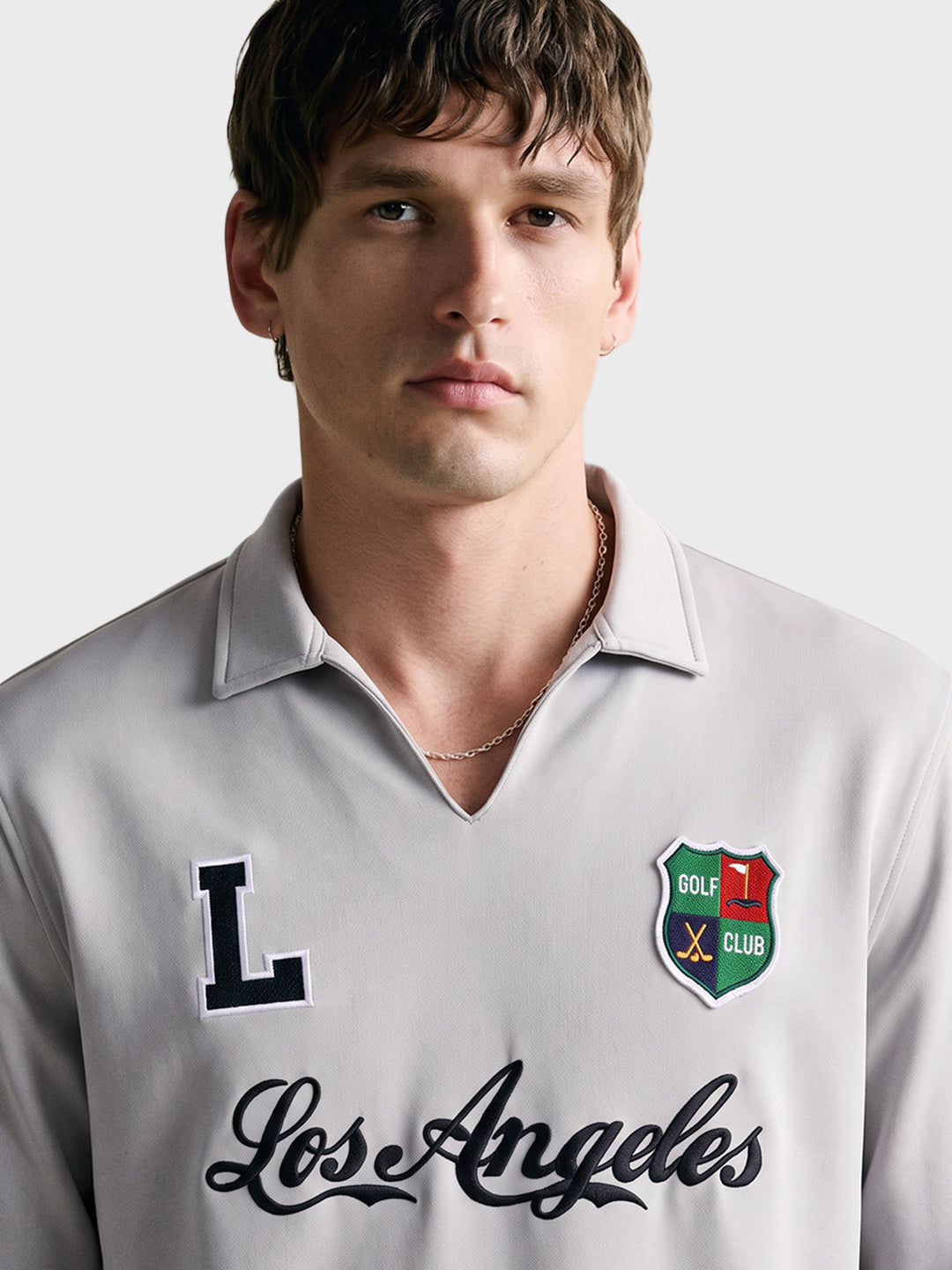 Men's Grey Relaxed Fit Embroidered Casual Sweatshirt