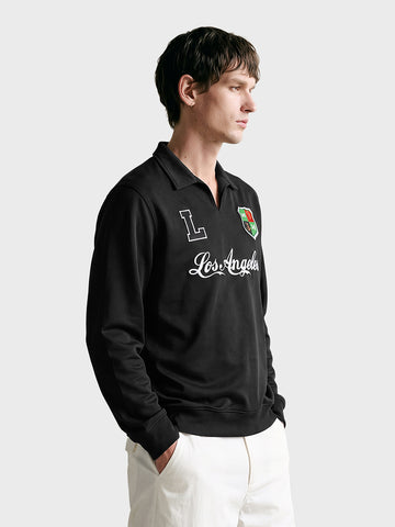 Men's Black Relaxed Fit Embroidered Casual Sweatshirt