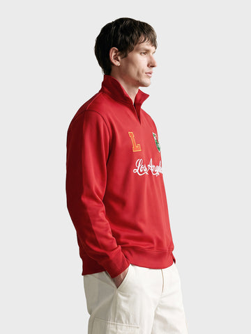 Men's Red Relaxed Fit Embroidered Casual Sweatshirt