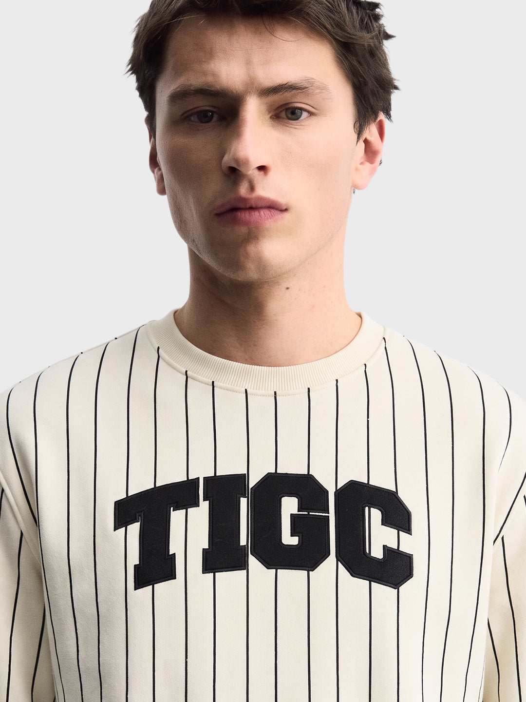 Men's Off White Relaxed Fit Striped Casual Sweatshirt