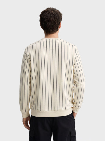 Men's Off White Relaxed Fit Embroidered Casual Sweatshirt