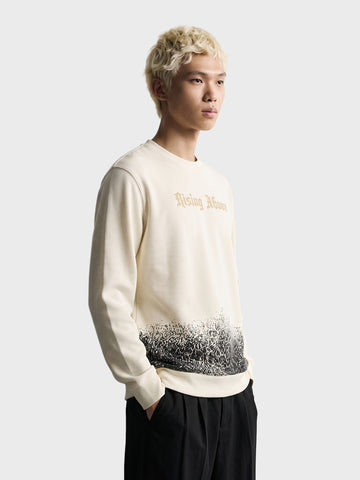 Men's Off White Relaxed Fit Graphic Printed Casual Sweatshirt