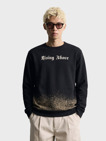 Men's Black Relaxed Fit Graphic Printed Casual Sweatshirt