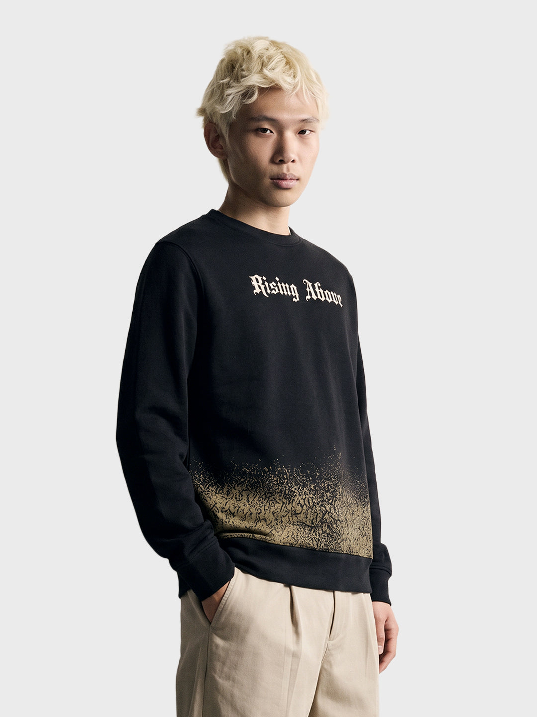 Men's Black Relaxed Fit Graphic Printed Casual Sweatshirt
