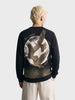 Men's Black Relaxed Fit Graphic Printed Casual Sweatshirt