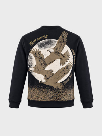 Men's Black Relaxed Fit Graphic Printed Casual Sweatshirt