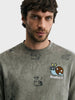 Men's Olive Relaxed Fit Printed Casual Sweatshirt