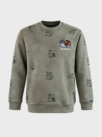 Men's Olive Relaxed Fit Printed Casual Sweatshirt