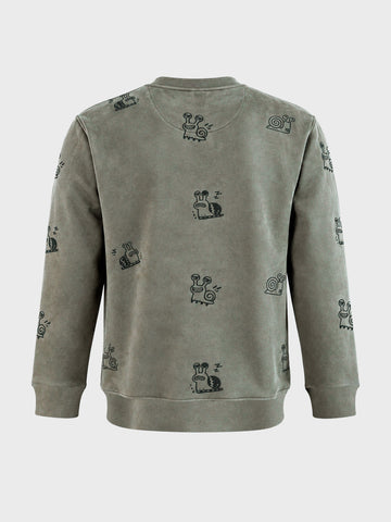 Men's Olive Relaxed Fit Printed Casual Sweatshirt