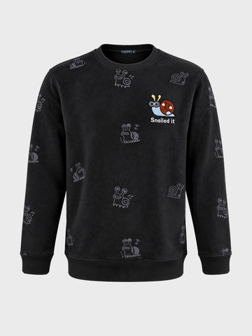 Men's Black Relaxed Fit Printed Casual Sweatshirt