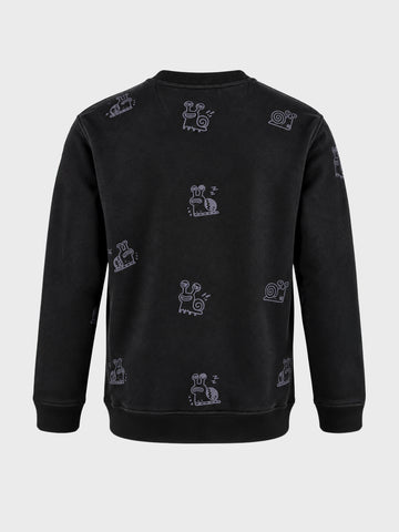 Men's Black Relaxed Fit Printed Casual Sweatshirt