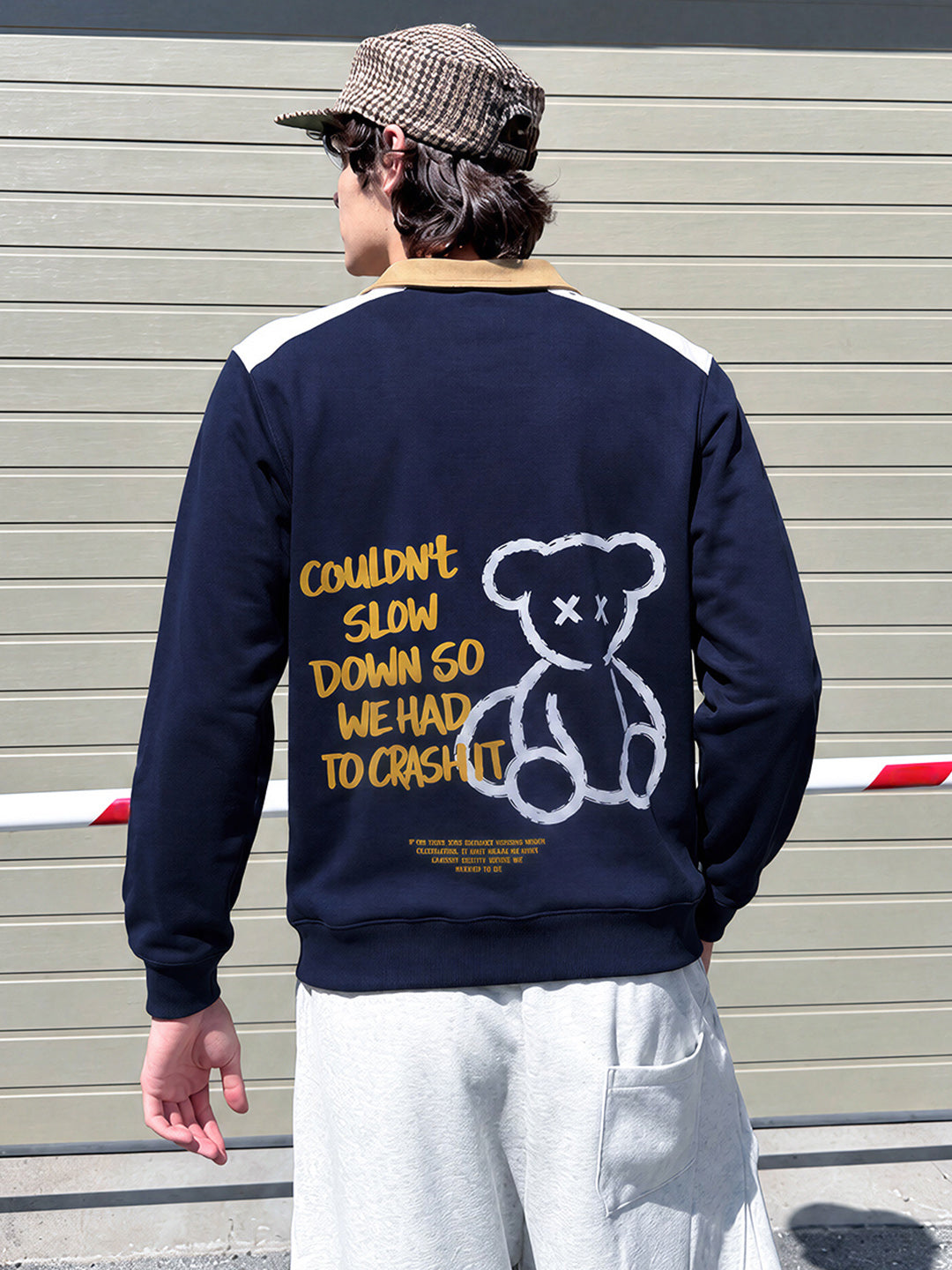 Men's Navy Blue Relaxed Fit Graphic Printed Casual Sweatshirt