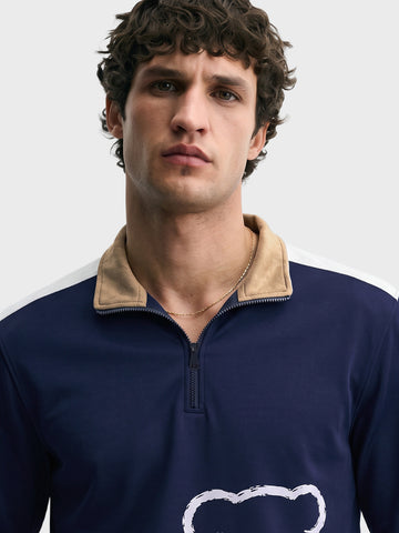Men's Navy Blue Relaxed Fit Solid Casual Sweatshirt