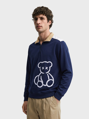 Men's Navy Blue Relaxed Fit Solid Casual Sweatshirt