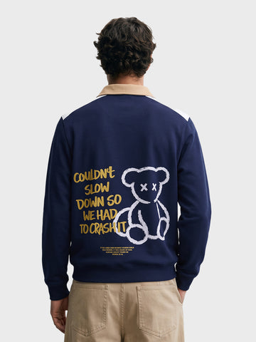 Men's Navy Blue Relaxed Fit Solid Casual Sweatshirt