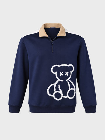 Men's Navy Blue Relaxed Fit Solid Casual Sweatshirt