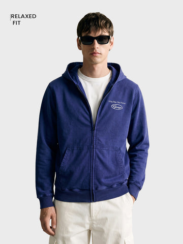 Men's Navy Blue Relaxed Fit Printed Casual Sweatshirt
