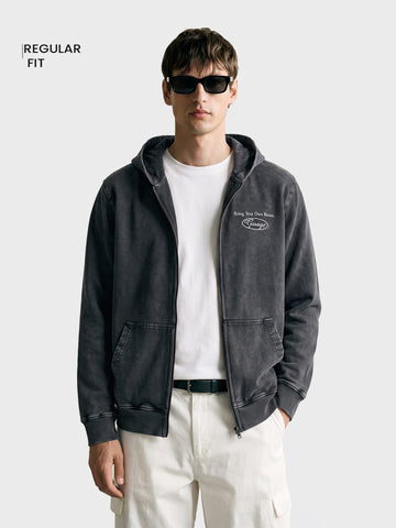 Men's Black Regular Fit Embroidered Casual Sweatshirt