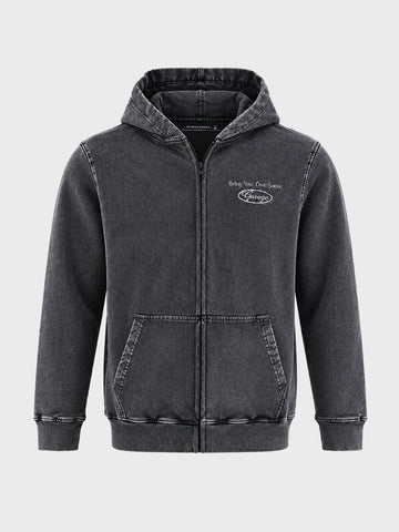 Men's Black Regular Fit Embroidered Casual Sweatshirt