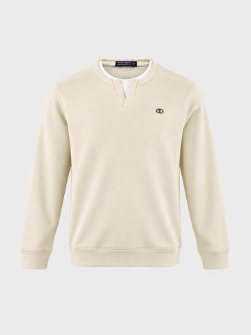 Men's Off White Relaxed Fit Solid Casual Sweatshirt