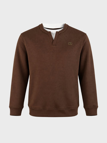 Men's Brown Relaxed Fit Solid Casual Sweatshirt