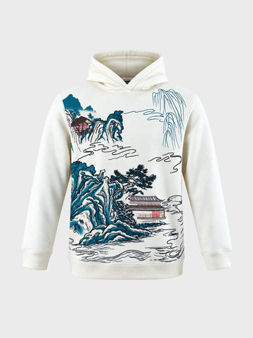Men's Off White Relaxed Fit Printed Casual Sweatshirt