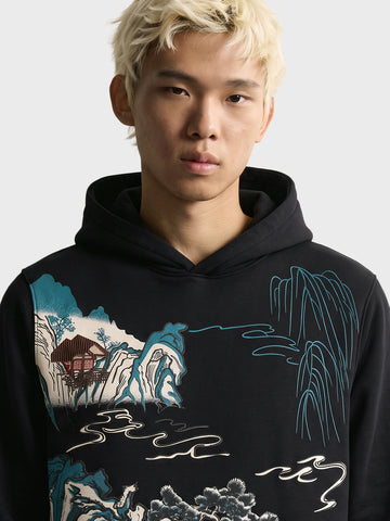 Men's Black Relaxed Fit Printed Casual Sweatshirt