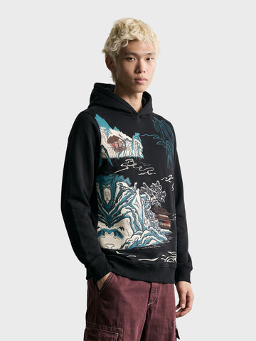 Men's Black Relaxed Fit Printed Casual Sweatshirt