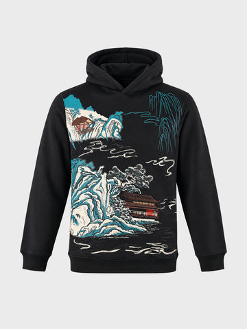 Men's Black Relaxed Fit Printed Casual Sweatshirt
