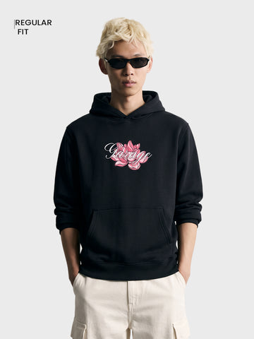 Men's Black Relaxed Fit Graphic Printed Casual Sweatshirt