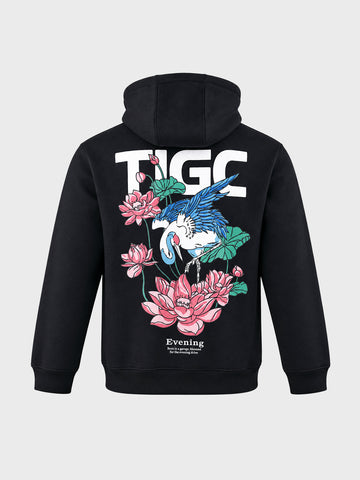 Men's Black Relaxed Fit Graphic Printed Casual Sweatshirt