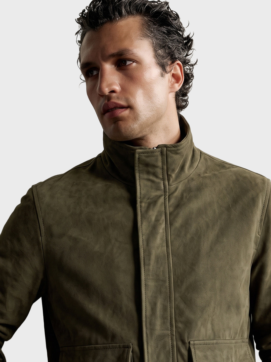 Men's Olive Regular Fit Solid Casual Jacket