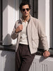 Men's Cream Regular Fit Solid Casual Jacket