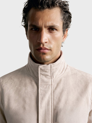 Men's Cream Regular Fit Solid Casual Jacket