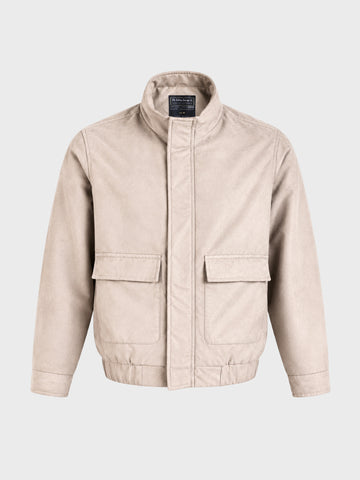 Men's Cream Regular Fit Solid Casual Jacket