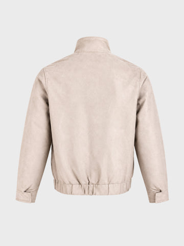 Men's Cream Regular Fit Solid Casual Jacket