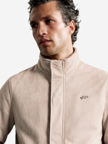 Men's Cream Regular Fit Solid Casual Jacket