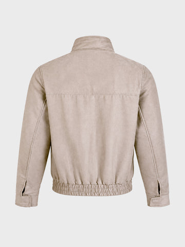 Men's Cream Regular Fit Solid Casual Jacket
