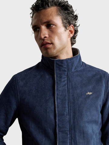 Men's Navy Blue Regular Fit Solid Casual Jacket