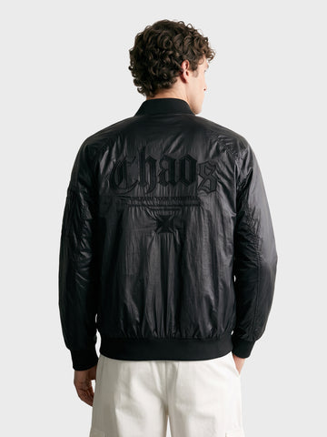 Men's Black Regular Fit Embroidered Casual Jacket
