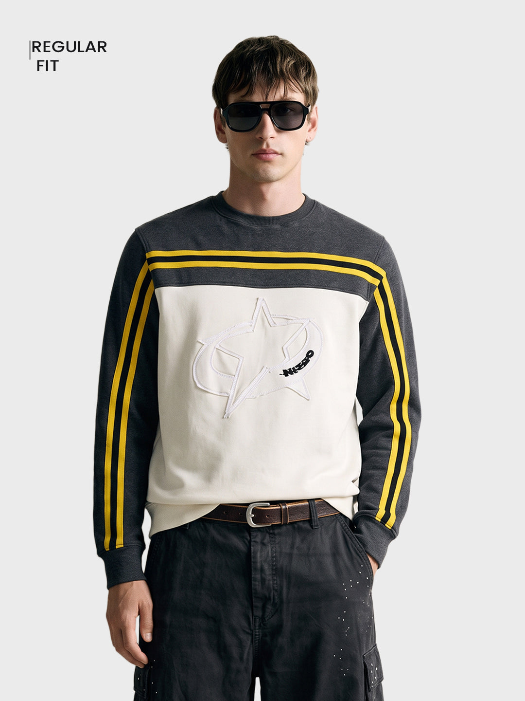 Men's Grey Regular Fit Colourblocked Casual Sweatshirt