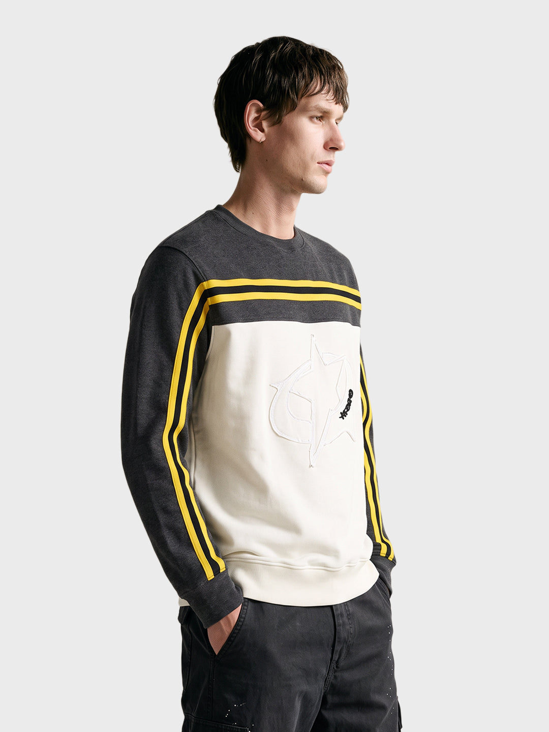 Men's Grey Regular Fit Colourblocked Casual Sweatshirt