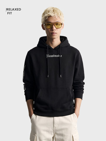 Men's Black Relaxed Fit Graphic Printed Casual Sweatshirt