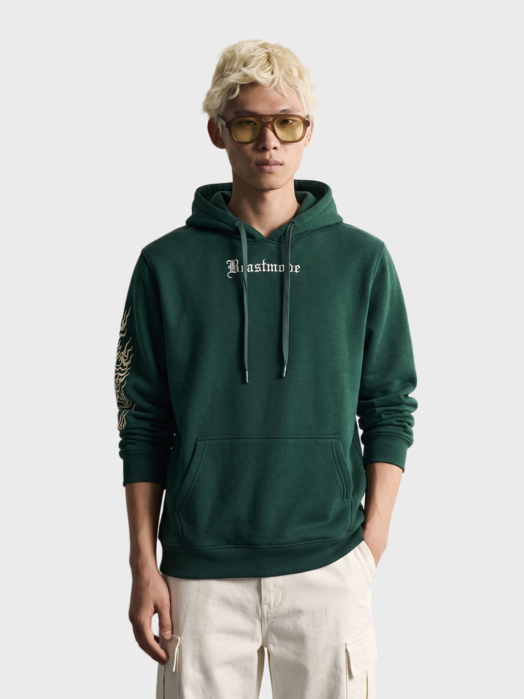 Men's Green Relaxed Fit Printed Casual Sweatshirt