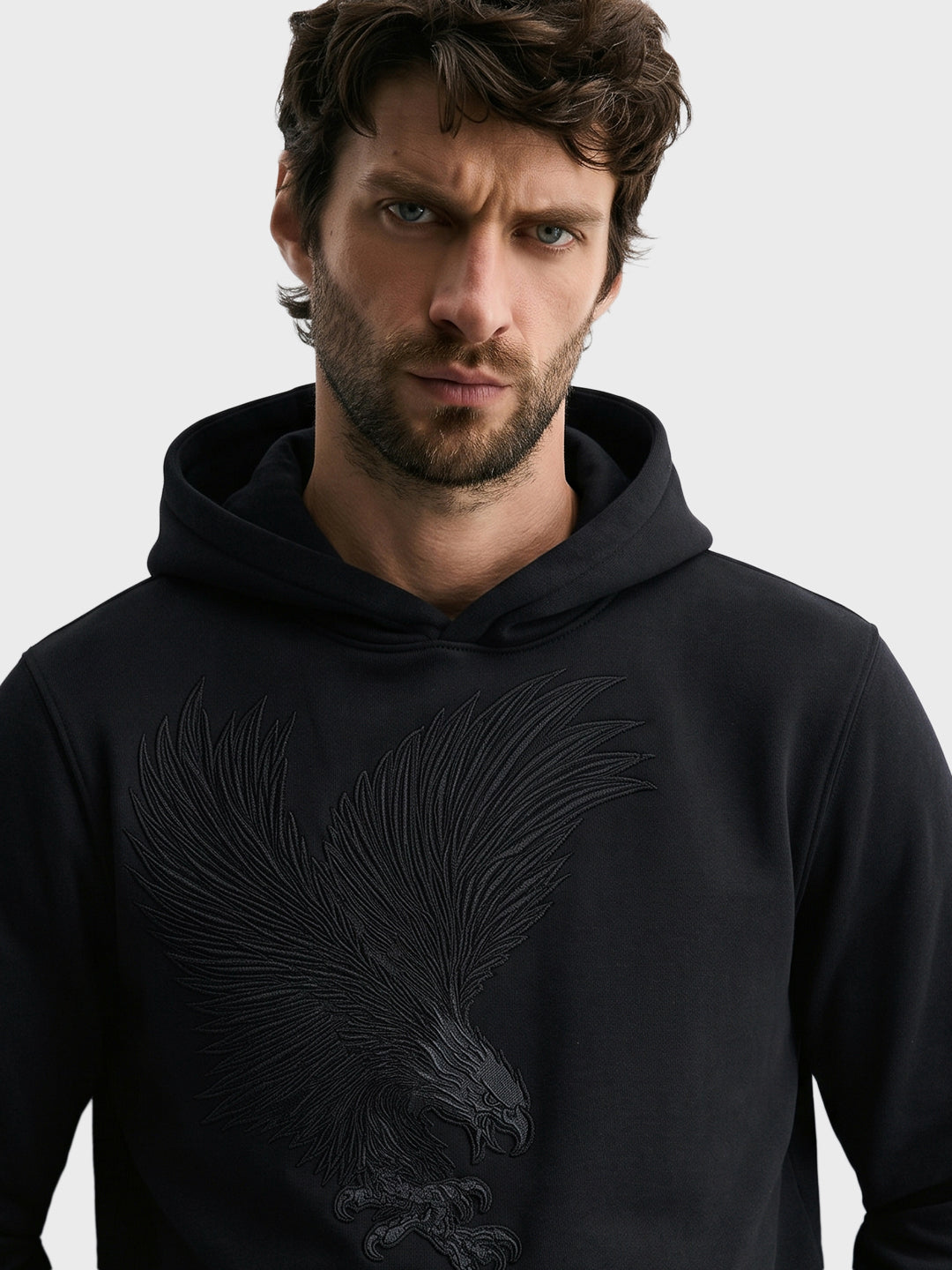 Men's Black Relaxed Fit Embroidered Street Wear Sweatshirt